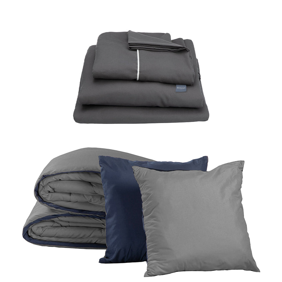 Edredón Couzy Azul Marino y Gris Oxford con Ropa de cama