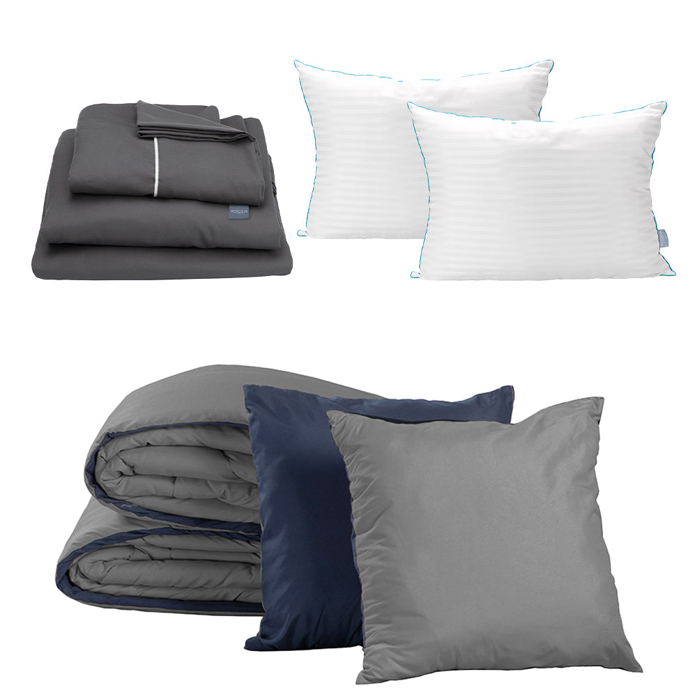 Edredón Couzy Azul Marino y Gris Oxford con Ropa de cama