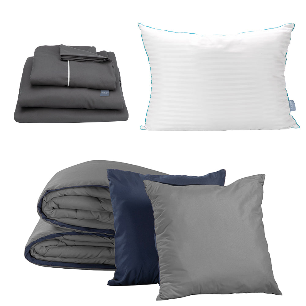 Edredón Couzy Azul Marino y Gris Oxford con Ropa de cama
