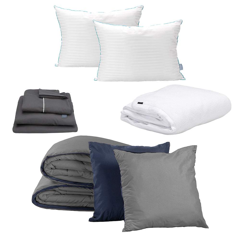 Edredón Couzy Azul Marino y Gris Oxford con Ropa de cama