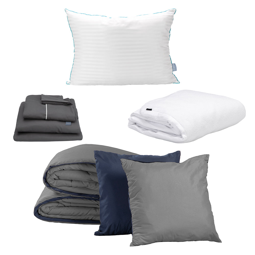 Edredón Couzy Azul Marino y Gris Oxford con Ropa de cama