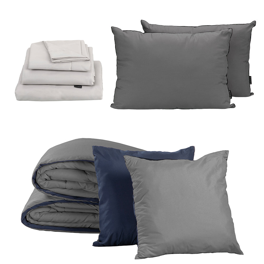 Edredón Couzy Azul Marino y Gris Oxford con Ropa de cama