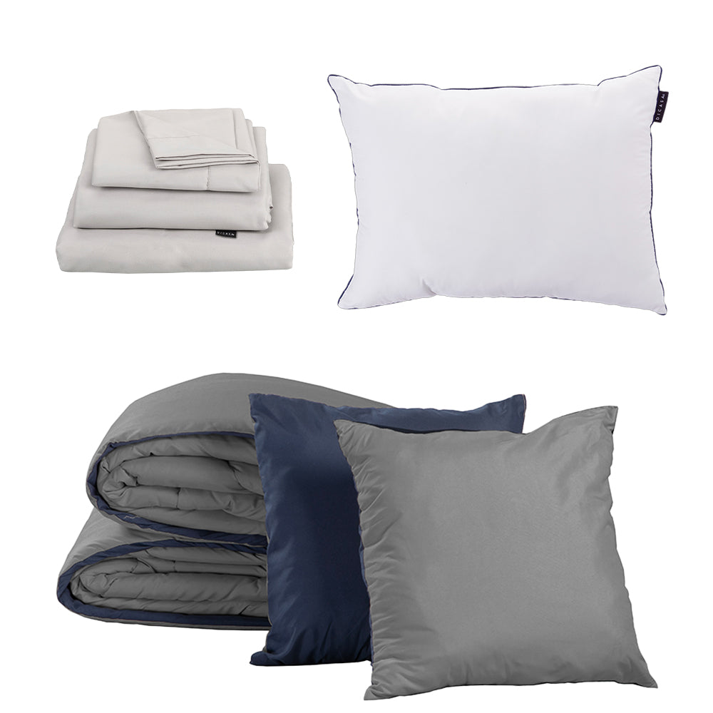 Edredón Couzy Azul Marino y Gris Oxford con Ropa de cama