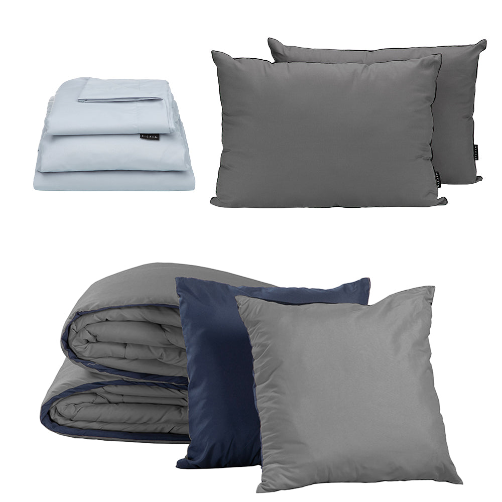 Edredón Couzy Azul Marino y Gris Oxford con Ropa de cama