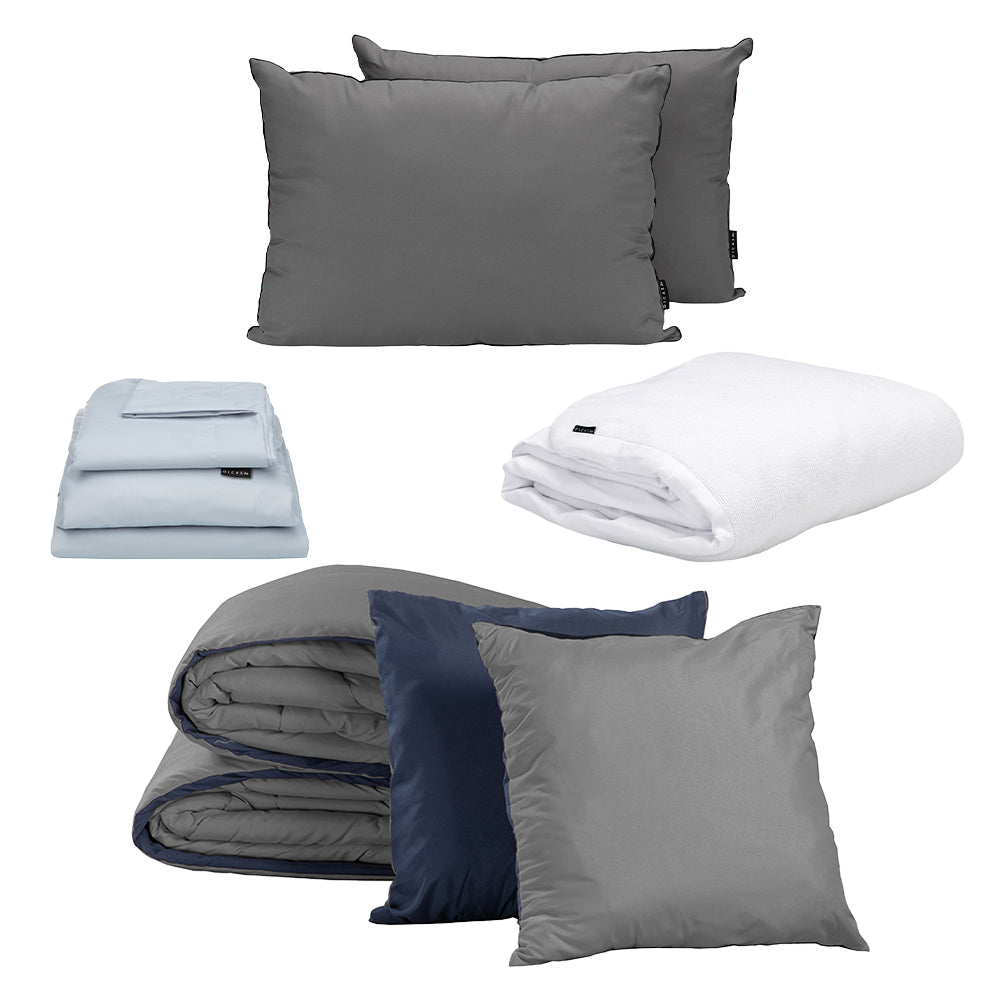 Edredón Couzy Azul Marino y Gris Oxford con Ropa de cama