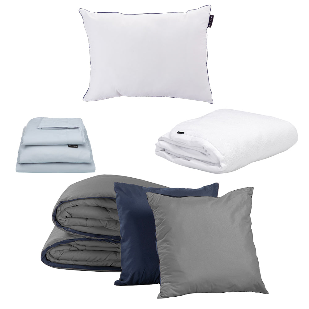 Edredón Couzy Azul Marino y Gris Oxford con Ropa de cama