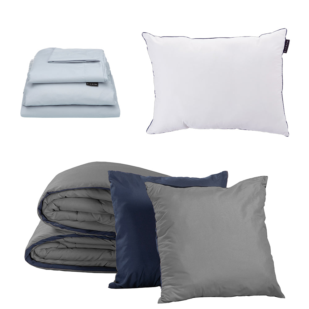 Edredón Couzy Azul Marino y Gris Oxford con Ropa de cama
