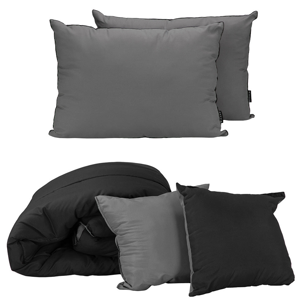 Edredón Couzy Negro-Gris Oxford con Ropa de Cama