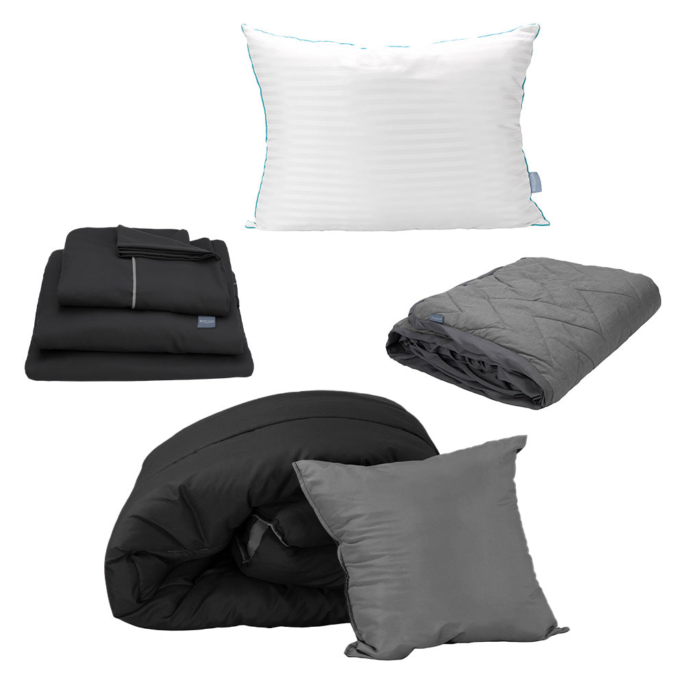 Edredón Couzy Negro-Gris Oxford con Ropa de Cama