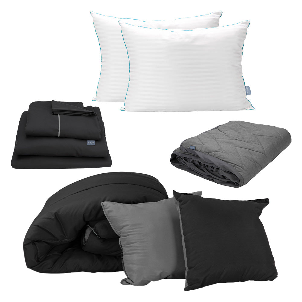 Edredón Couzy Negro-Gris Oxford con Ropa de Cama