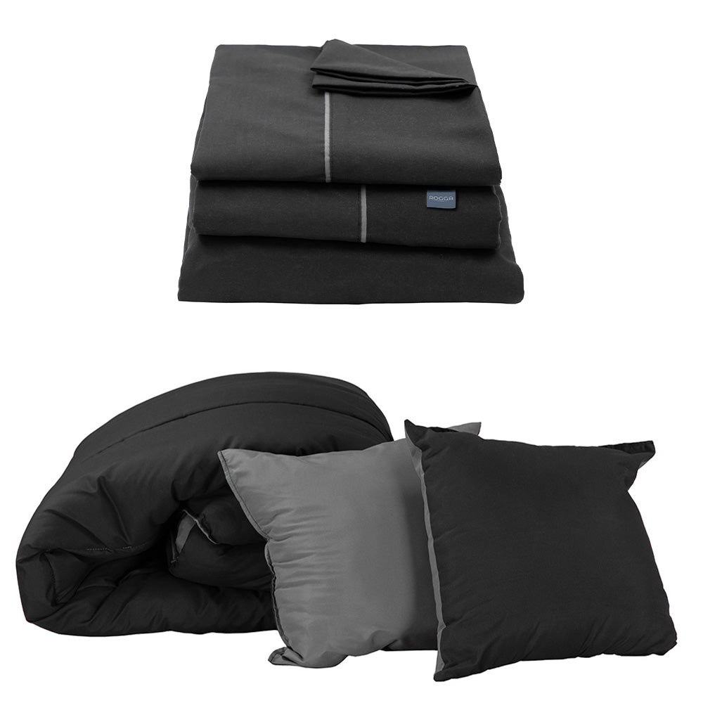 Edredón Couzy Negro-Gris Oxford con Ropa de Cama