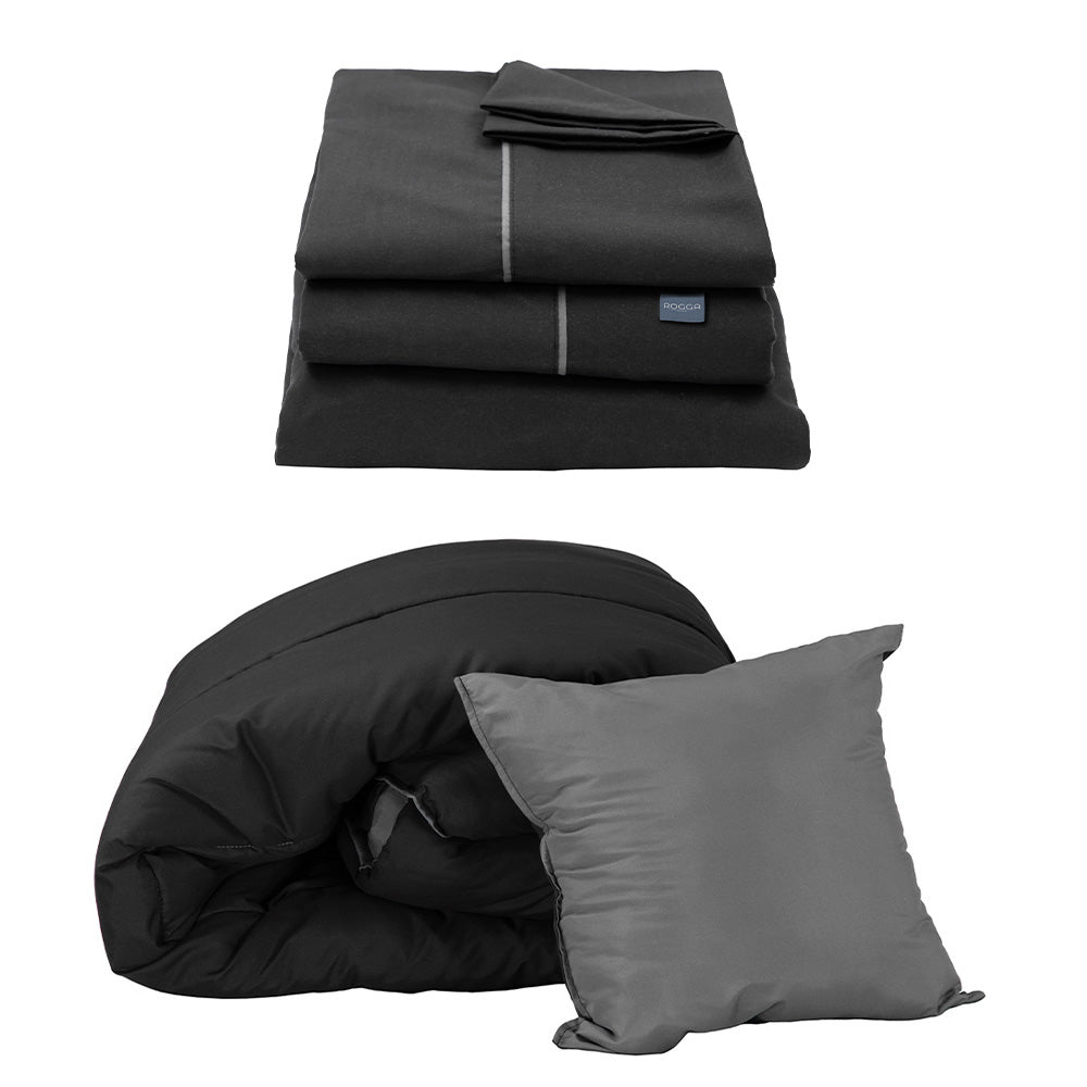 Edredón Couzy Negro-Gris Oxford con Ropa de Cama