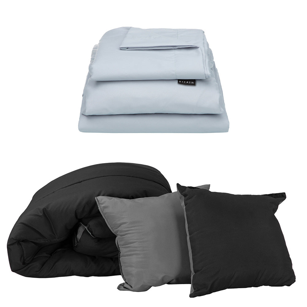 Edredón Couzy Negro-Gris Oxford con Ropa de Cama