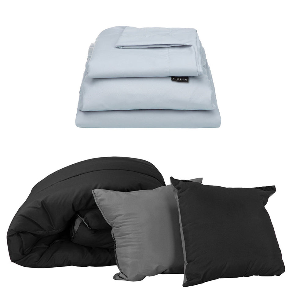 Edredón Couzy Negro-Gris Oxford con Ropa de Cama