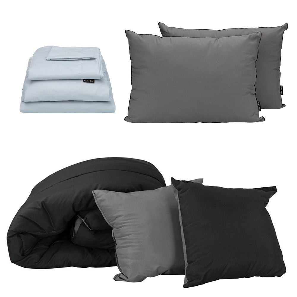 Edredón Couzy Negro-Gris Oxford con Ropa de Cama