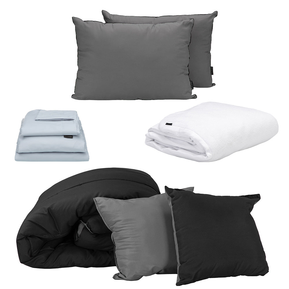 Edredón Couzy Negro-Gris Oxford con Ropa de Cama
