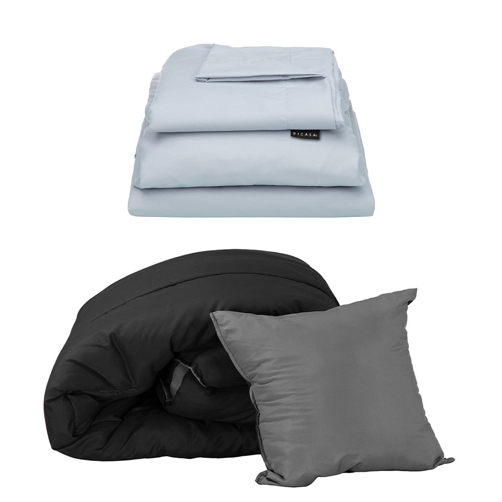 Edredón Couzy Negro-Gris Oxford con Ropa de Cama