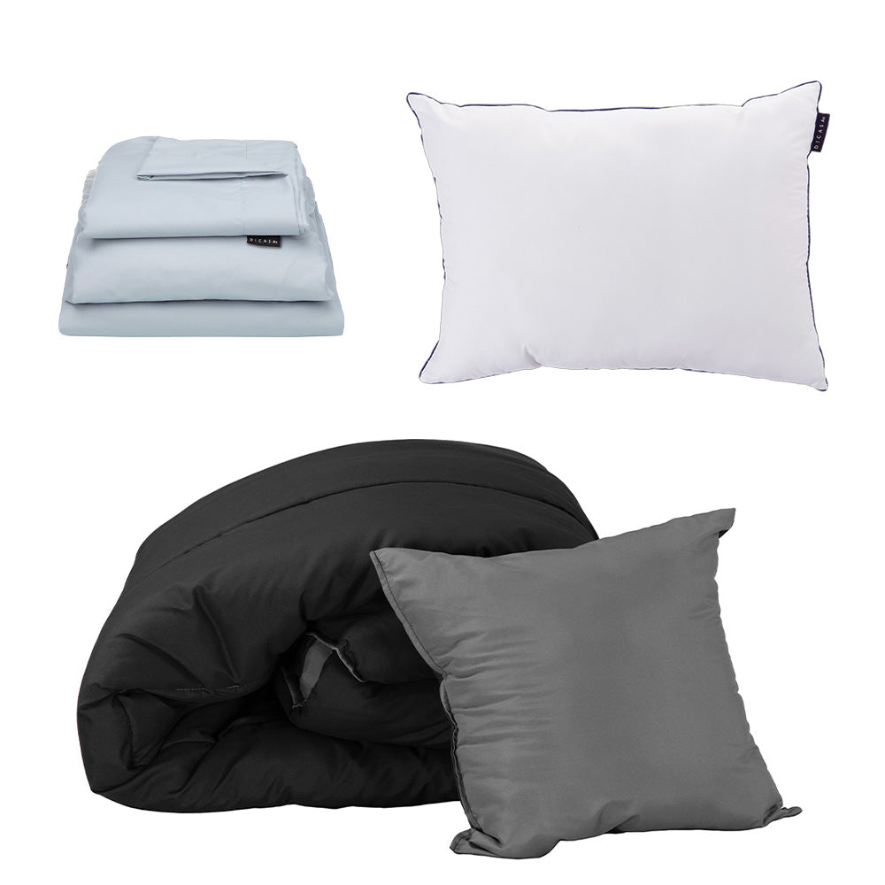 Edredón Couzy Negro-Gris Oxford con Ropa de Cama