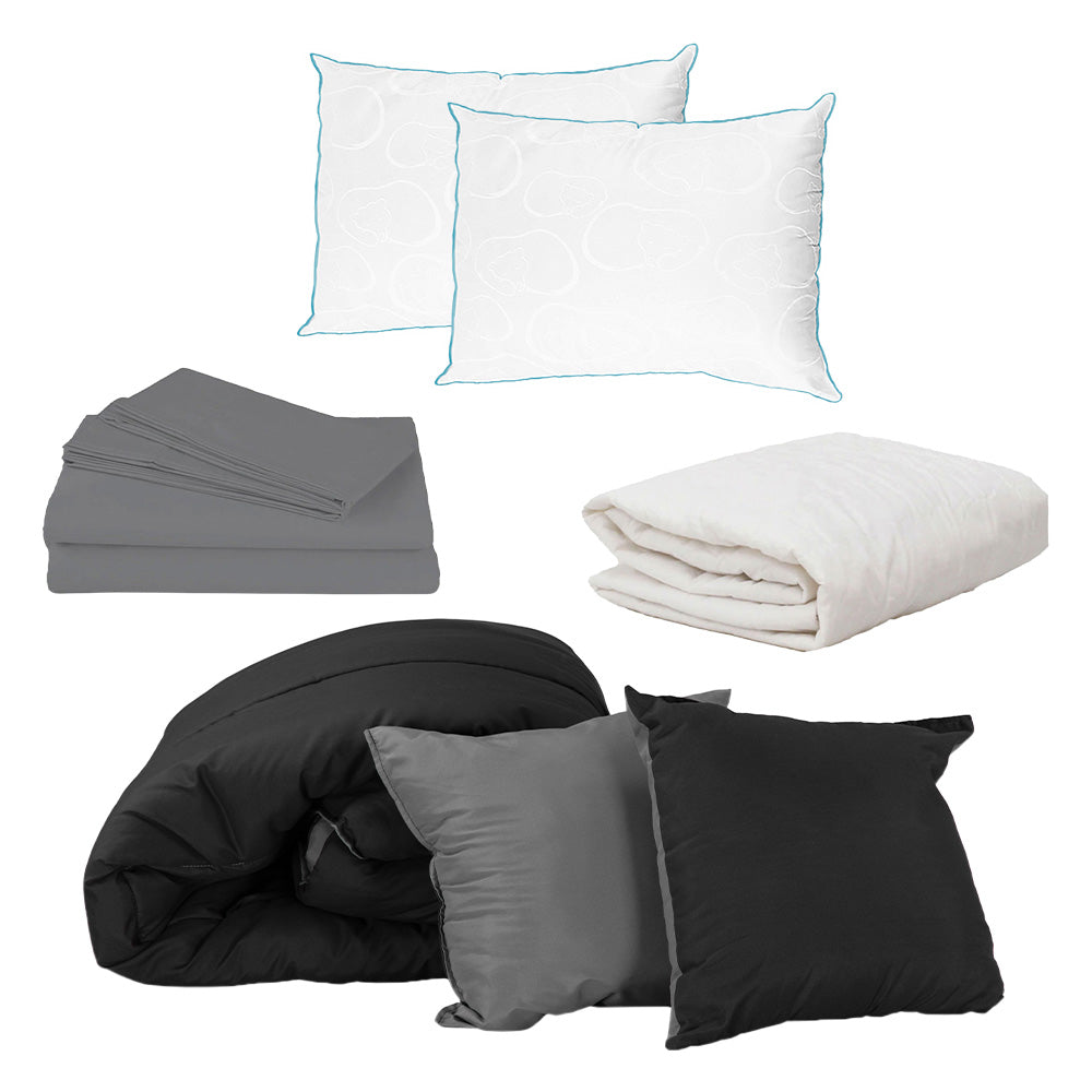 Edredón Couzy Negro-Gris Oxford con Ropa de Cama