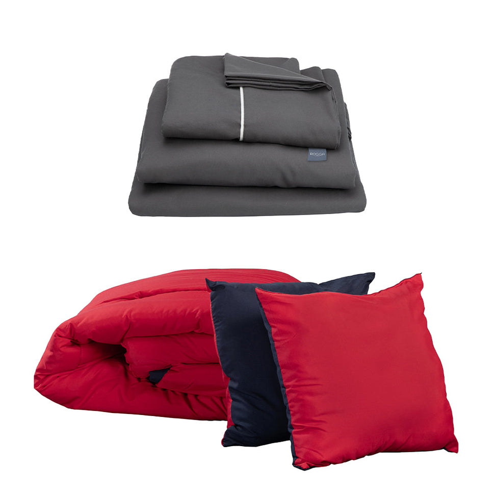 Edredón Couzy Azul Marino y Rojo con Ropa de Cama