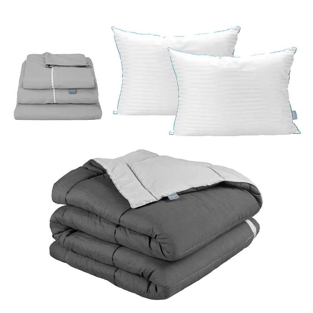 Edredón Rogga Gris Oxford-Gris Perla con Ropa de Cama