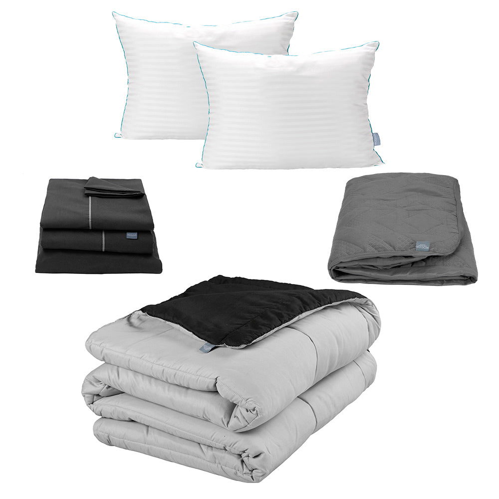 Edredón Rogga Negro-Gris Perla con Ropa de Cama