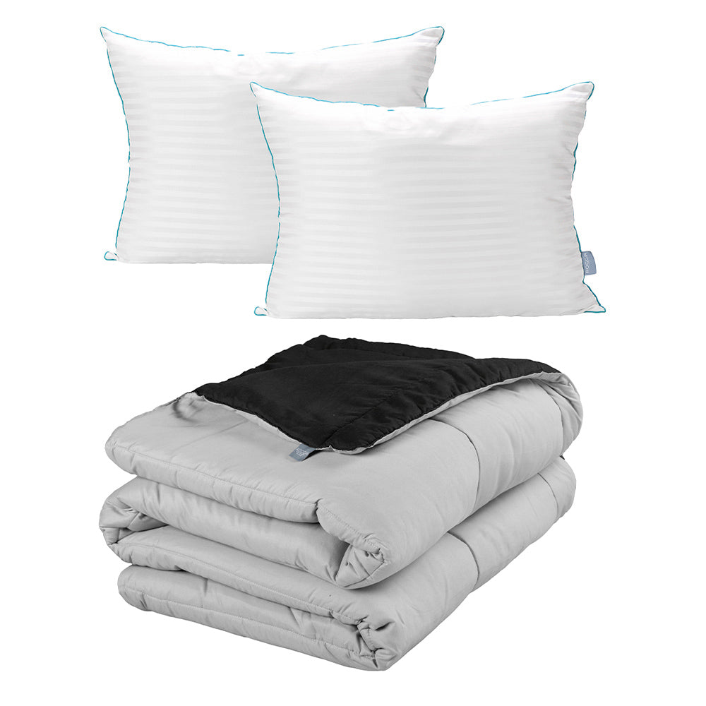 Edredón Rogga Negro-Gris Perla con Ropa de Cama