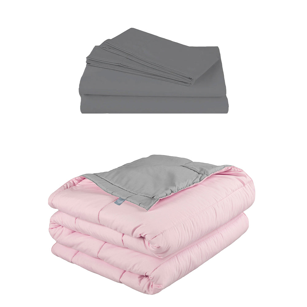 Edredón Rogga Rosa-Gris Perla con Ropa de Cama