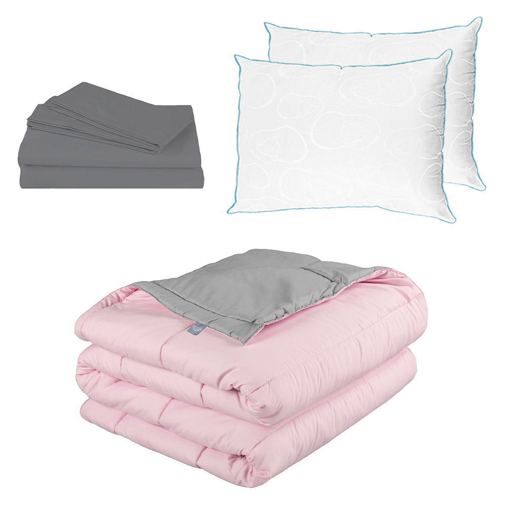 Edredón Rogga Rosa-Gris Perla con Ropa de Cama