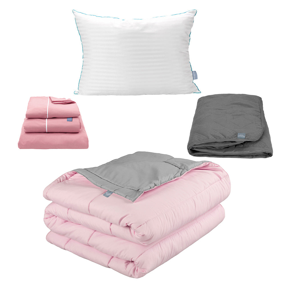 Edredón Rogga Rosa-Gris Perla con Ropa de Cama