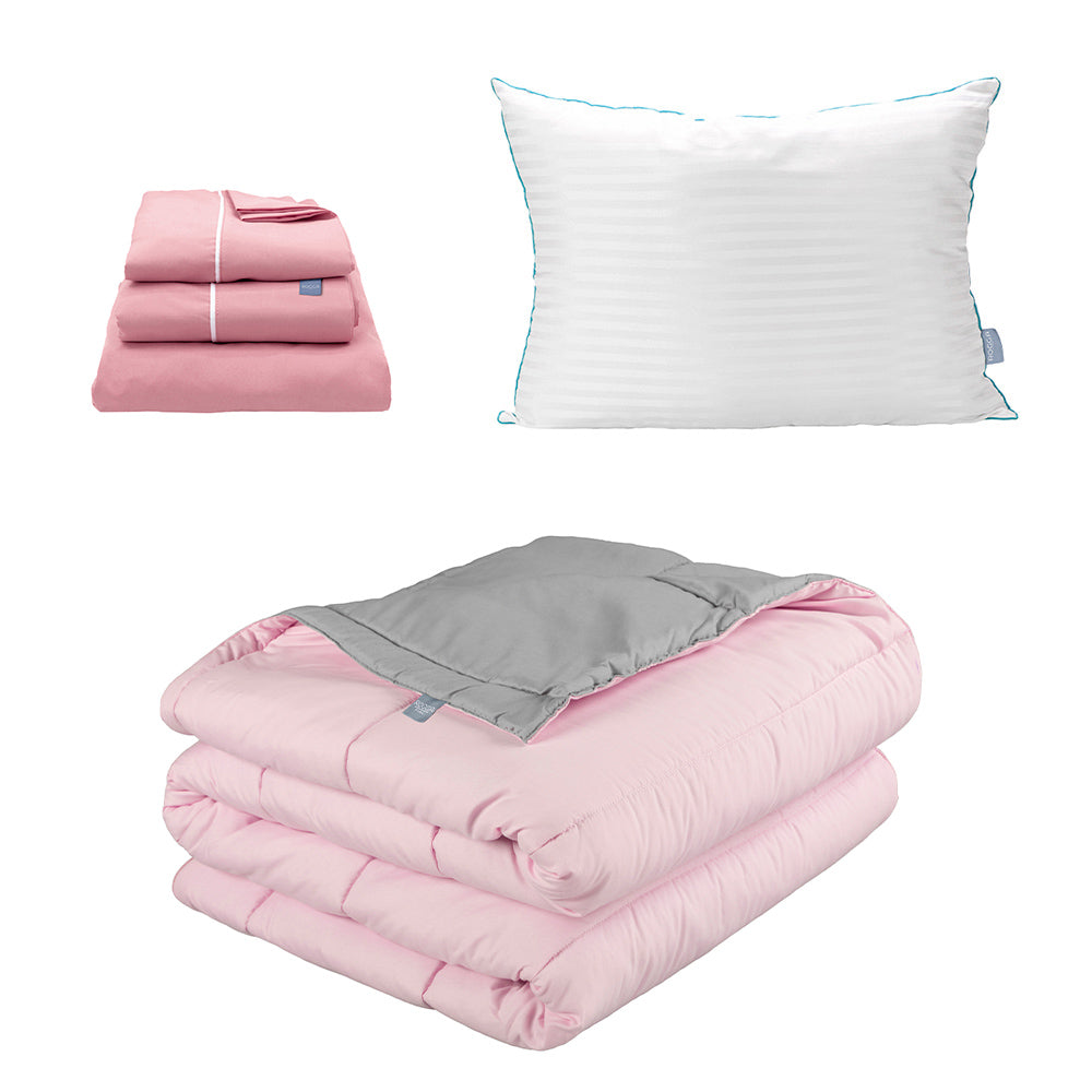 Edredón Rogga Rosa-Gris Perla con Ropa de Cama