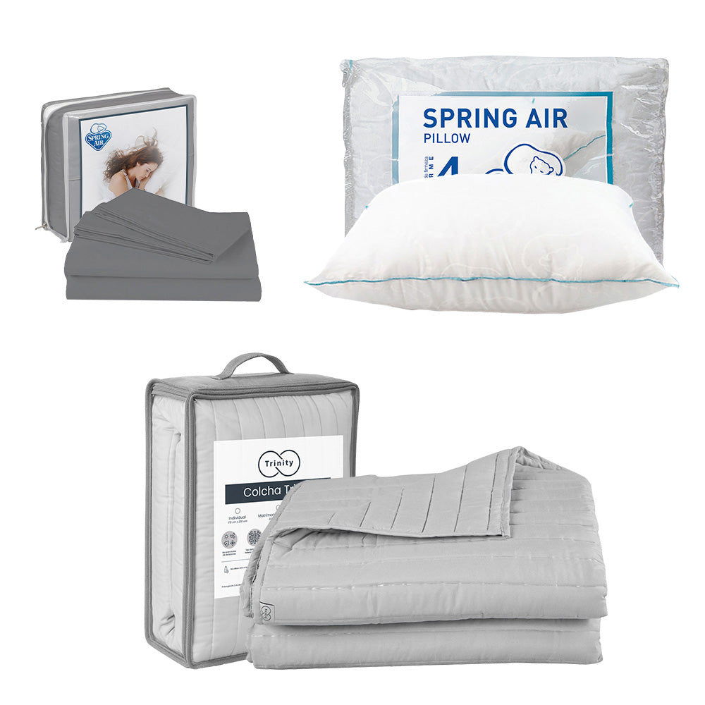 Colcha Trinity Gris Perla con Ropa de Cama