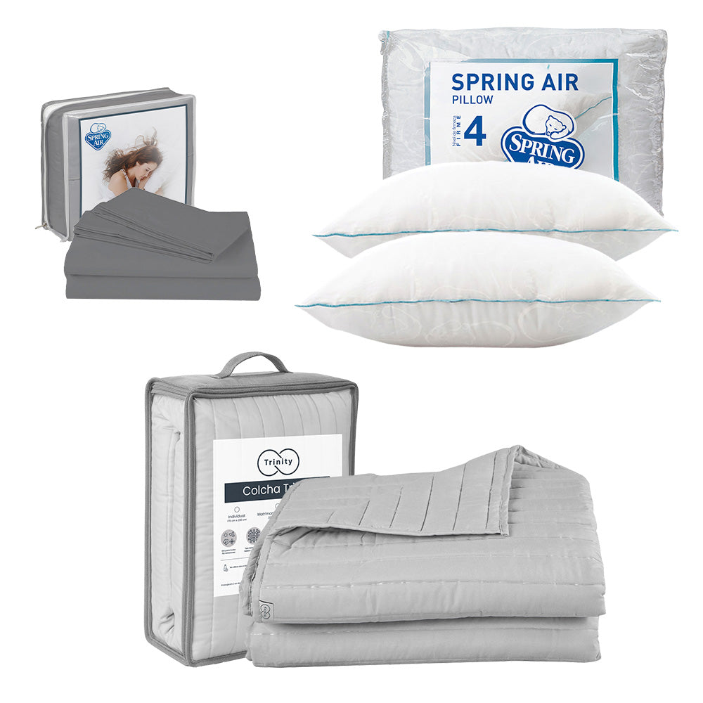 Colcha Trinity Gris Perla con Ropa de Cama