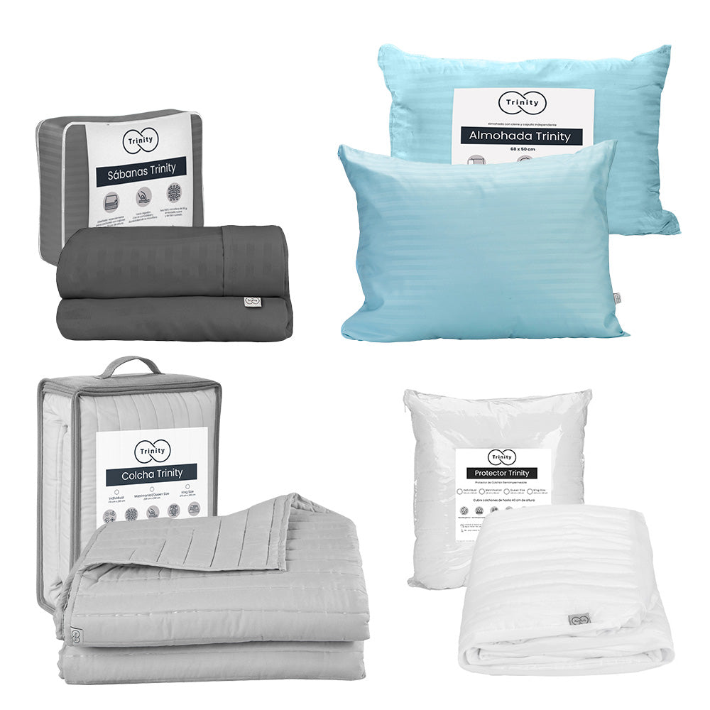 Colcha Trinity Gris Perla con Ropa de Cama