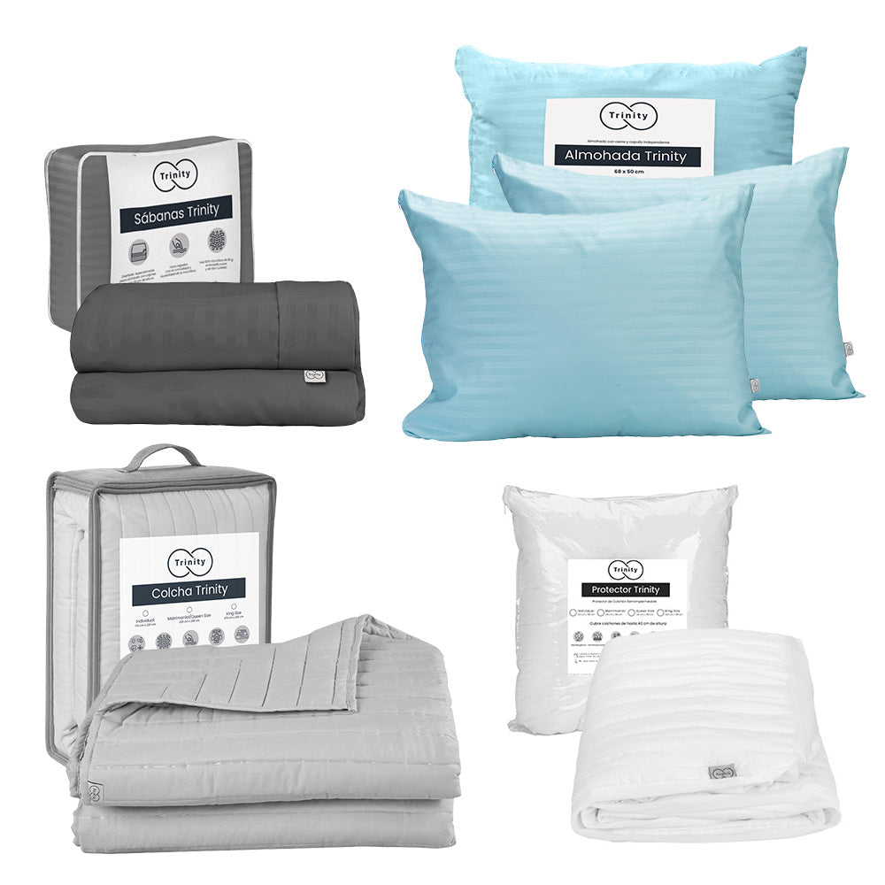 Colcha Trinity Gris Perla con Ropa de Cama