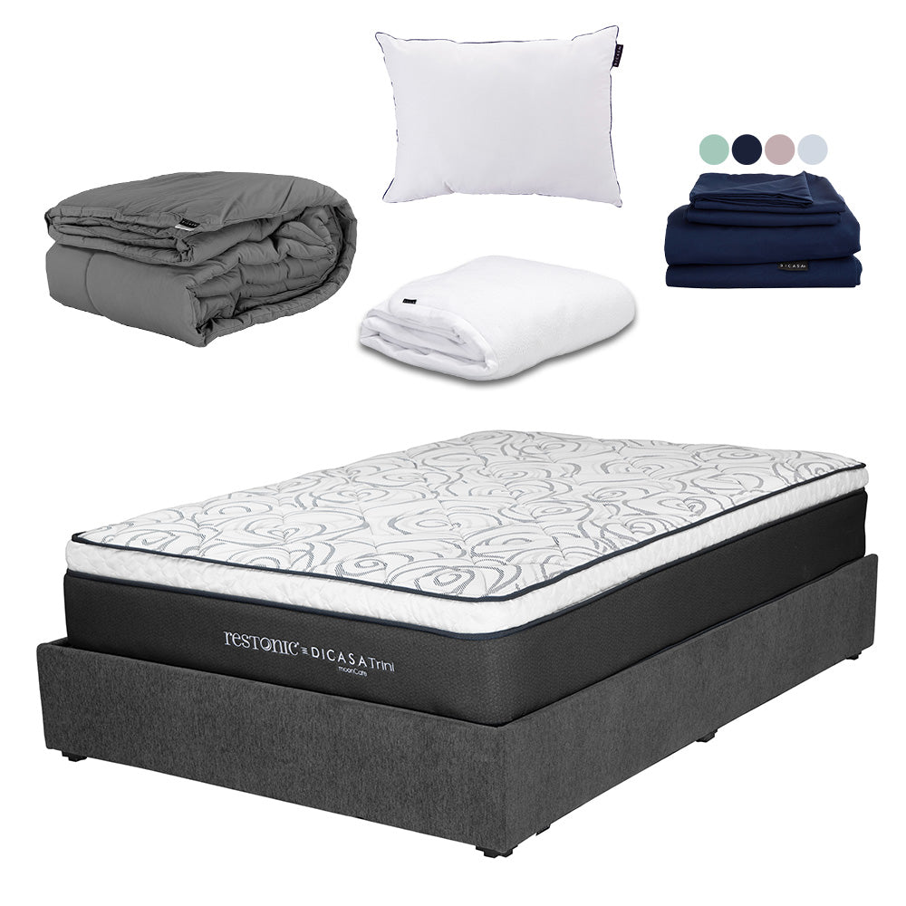 Colchón Restonic Trini con Base Cama y Ropa de Cama