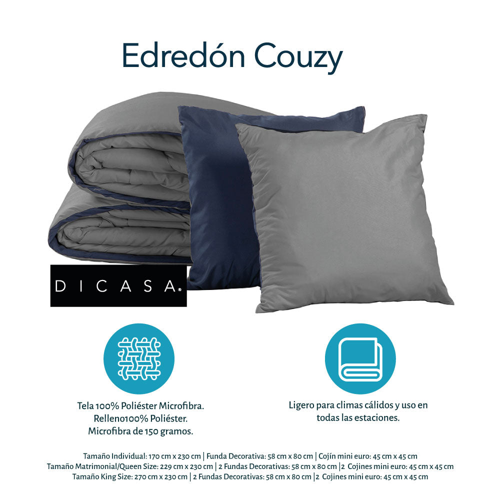 Edredón Couzy Azul Marino y Gris Oxford con Ropa de cama