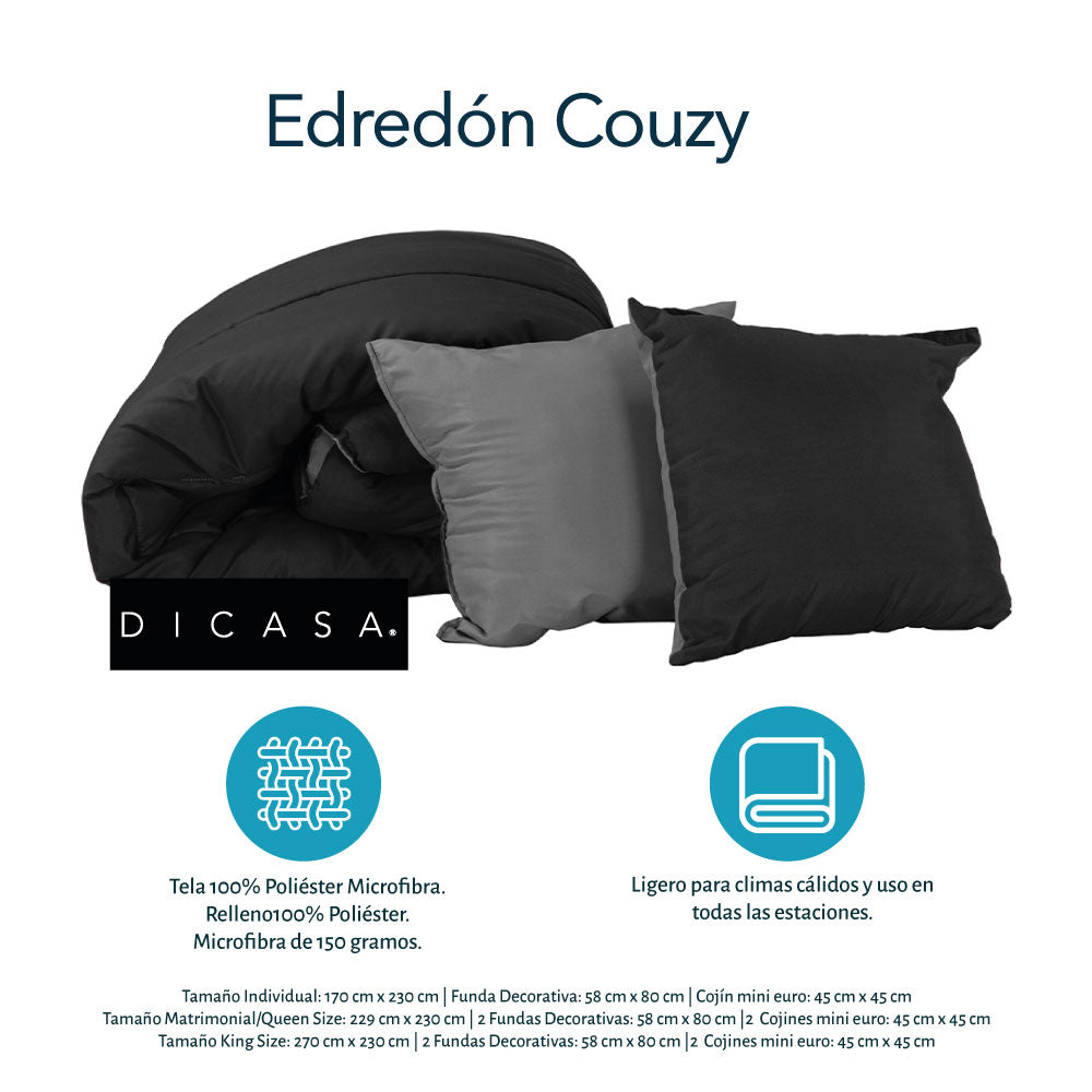 Edredón Couzy Negro-Gris Oxford con Ropa de Cama