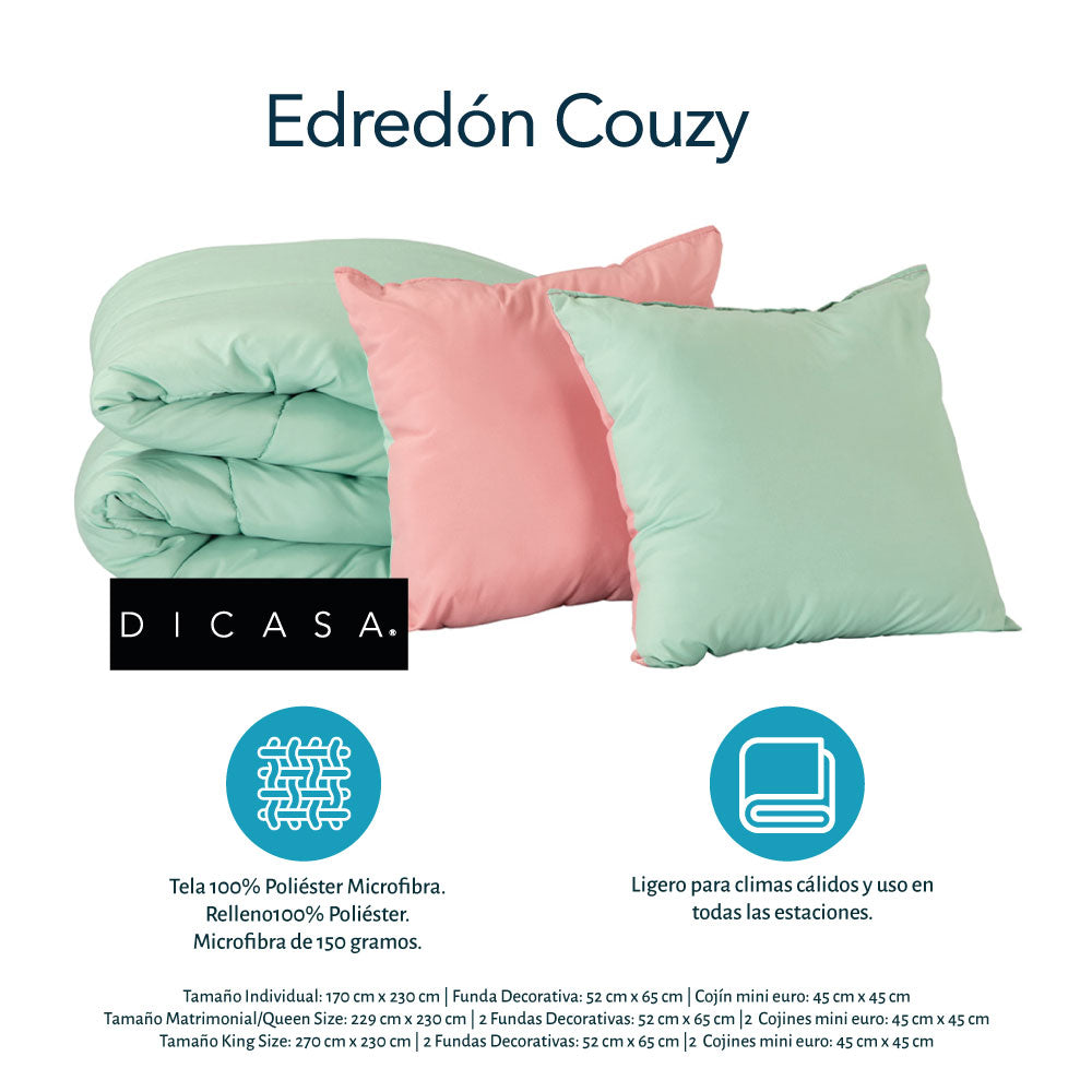 Edredón Couzy Rosa-Menta con Ropa de Cama