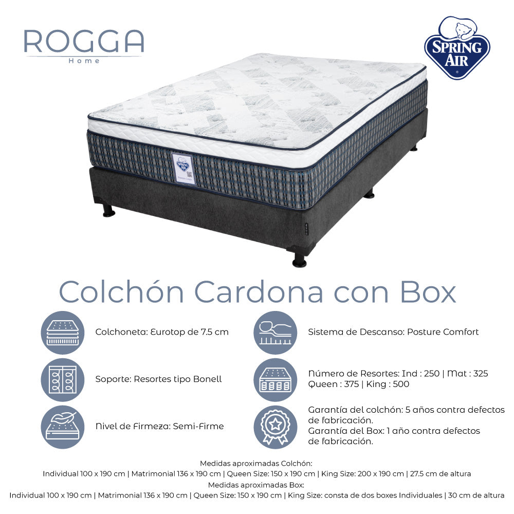 Colchón Spring Air Cardona con Box con Ropa de Cama
