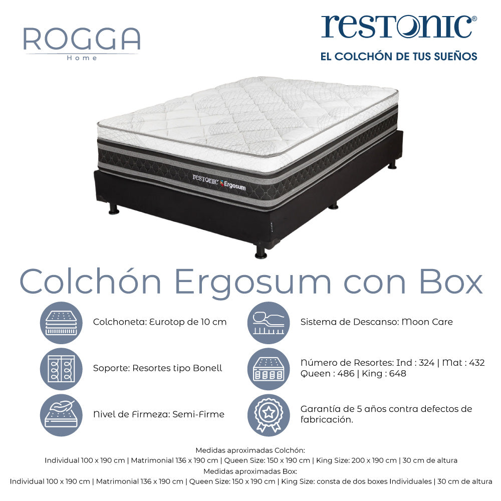 Colchón Restonic Ergosum Con Box Con Ropa de Cama