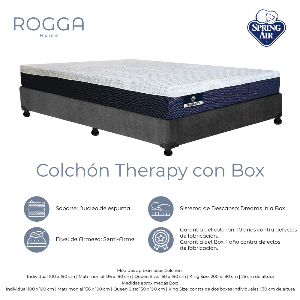Colchón Spring Air Therapy con Box con Ropa de Cama