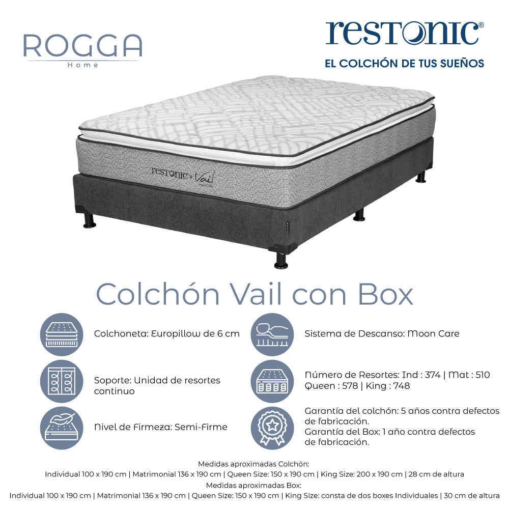 Colchón Restonic Vail con Box con Ropa de Cama