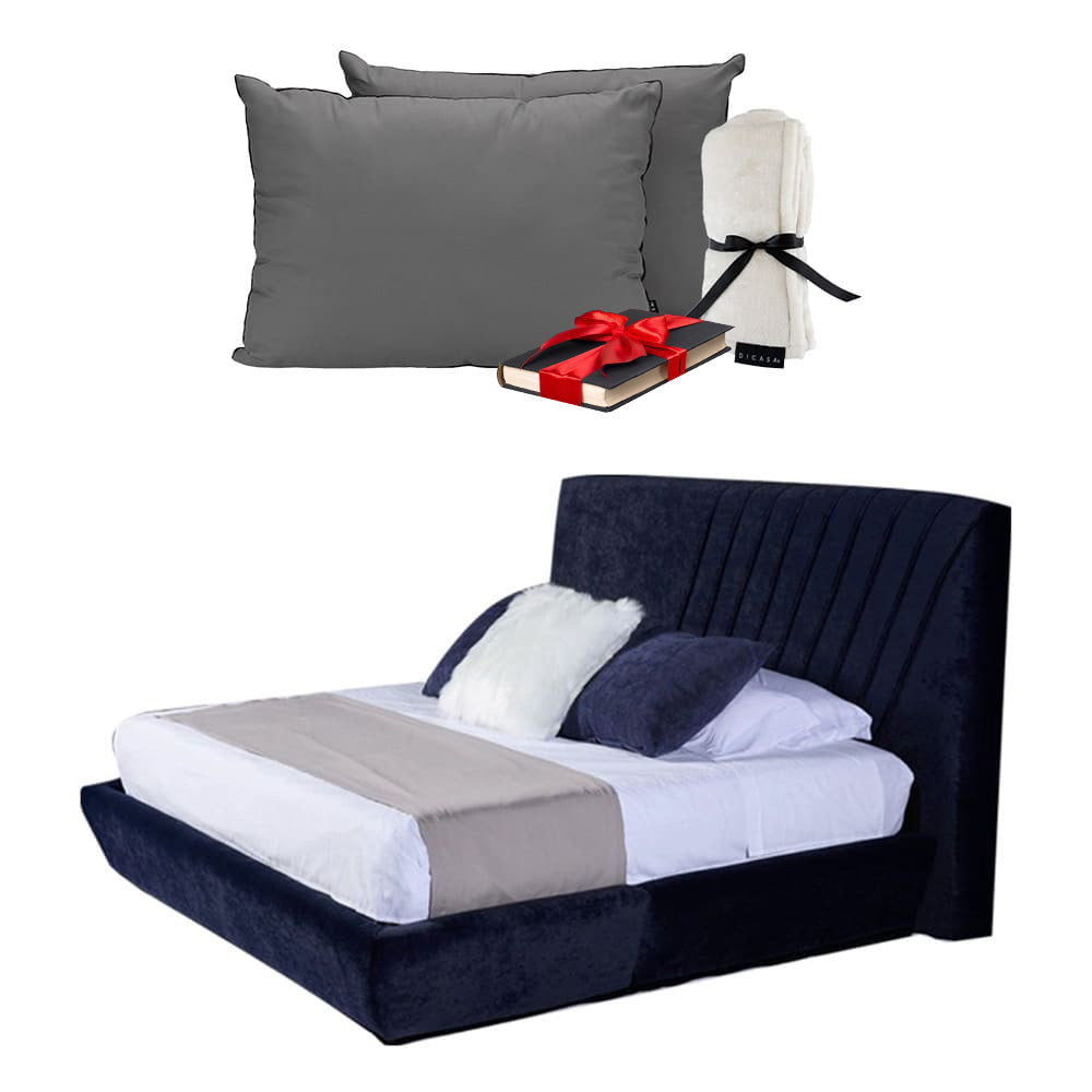 Cabecera Drax con Base Cama Azul. Regalo: Almohadas, Frazada y Libro