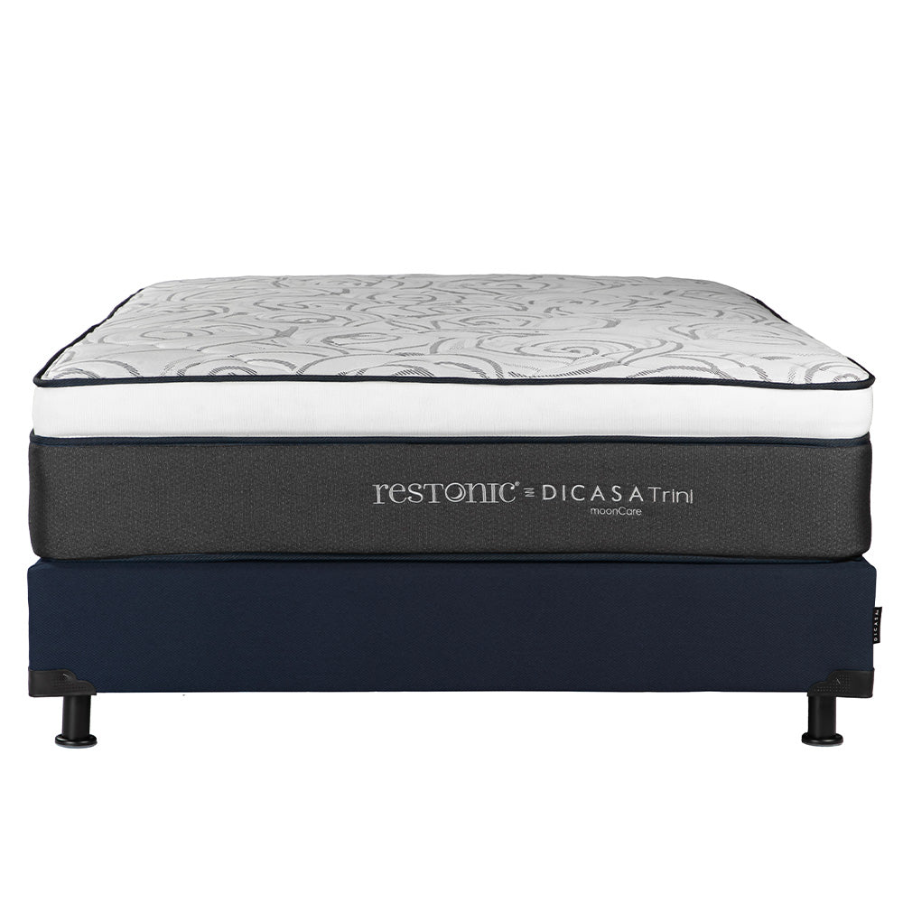 Colchón Restonic Trini con Box Azul con Ropa de Cama