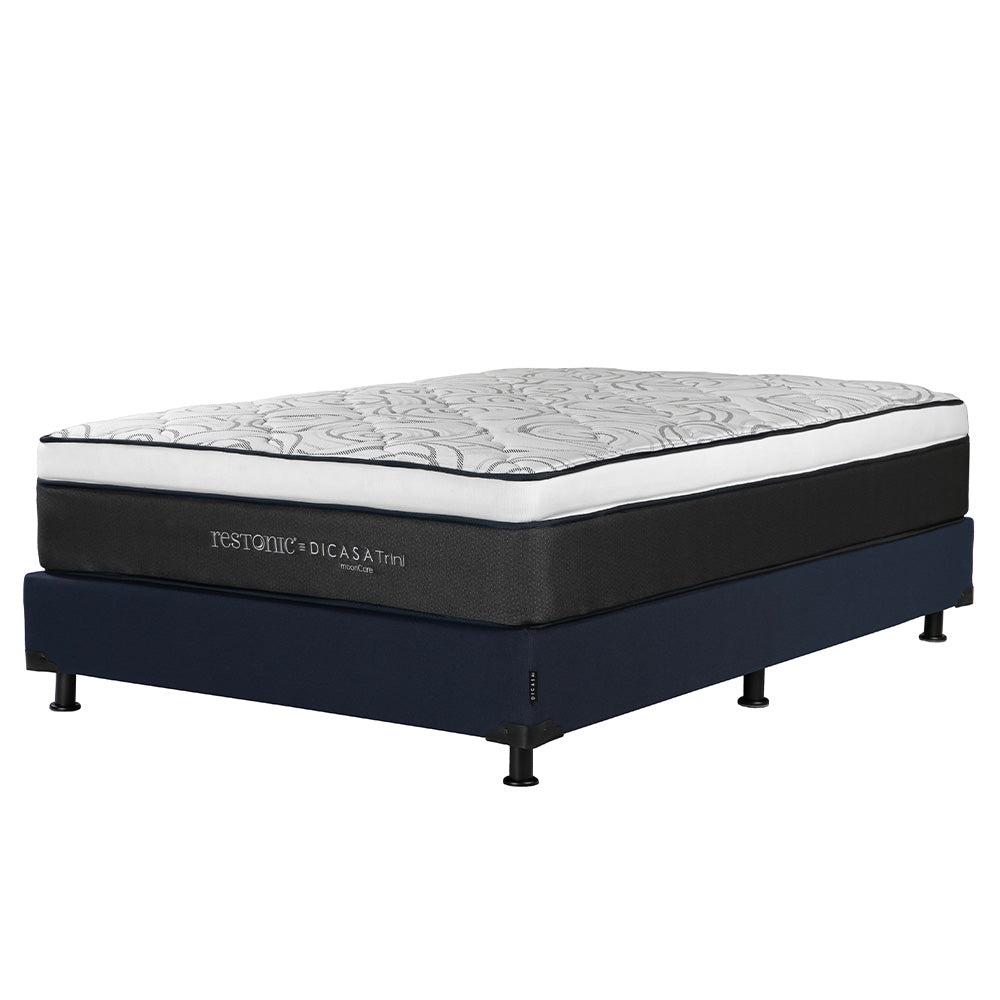 Colchón Restonic Trini con Box Azul con Ropa de Cama