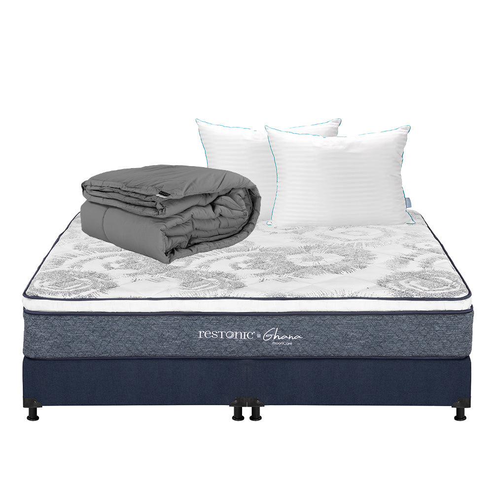 Colchón Restonic Ghana con Box con Ropa de Cama