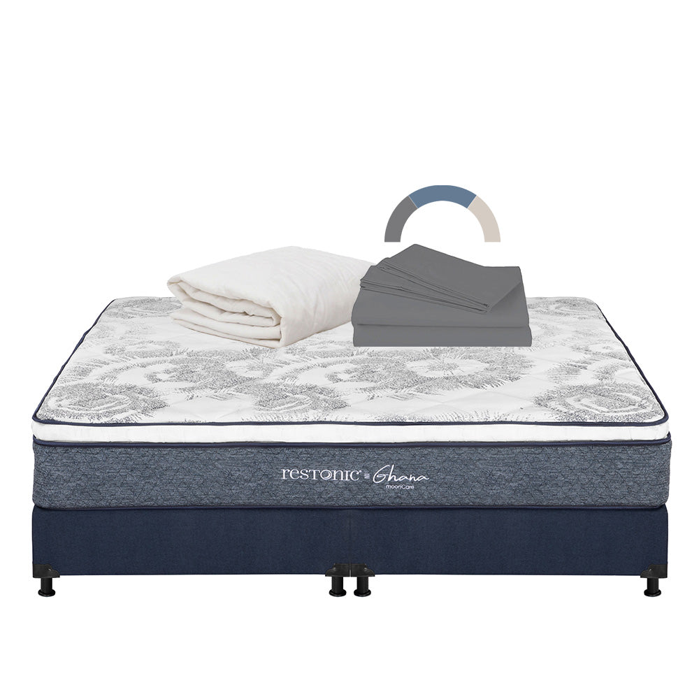 Colchón Restonic Ghana con Box con Ropa de Cama
