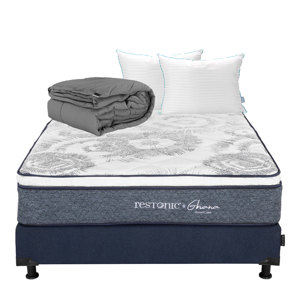 Colchón Restonic Ghana con Box con Ropa de Cama