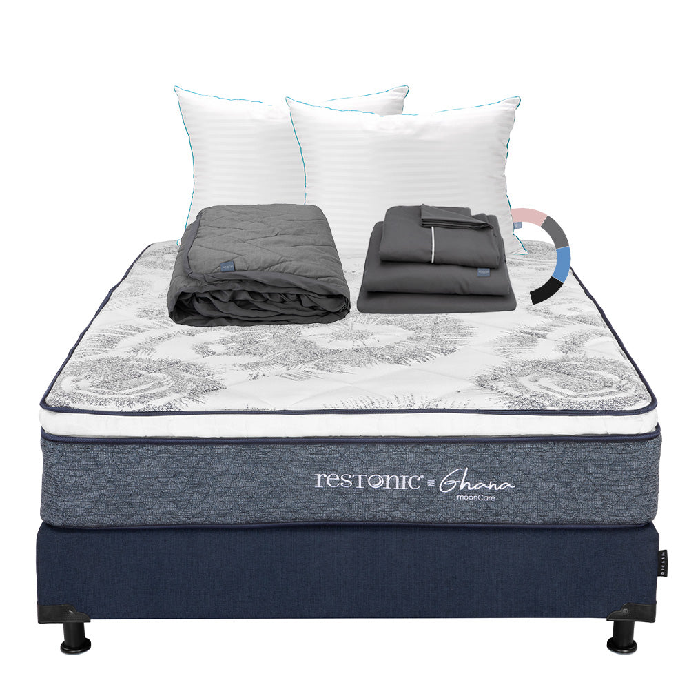 Colchón Restonic Ghana con Box con Ropa de Cama